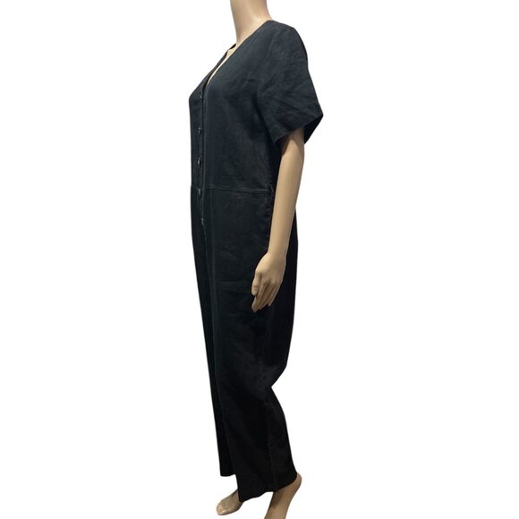 EVERLANE Women 100% Linen Short Sleeve Jumpsuit Size 10 Black - Picture 14 of 16